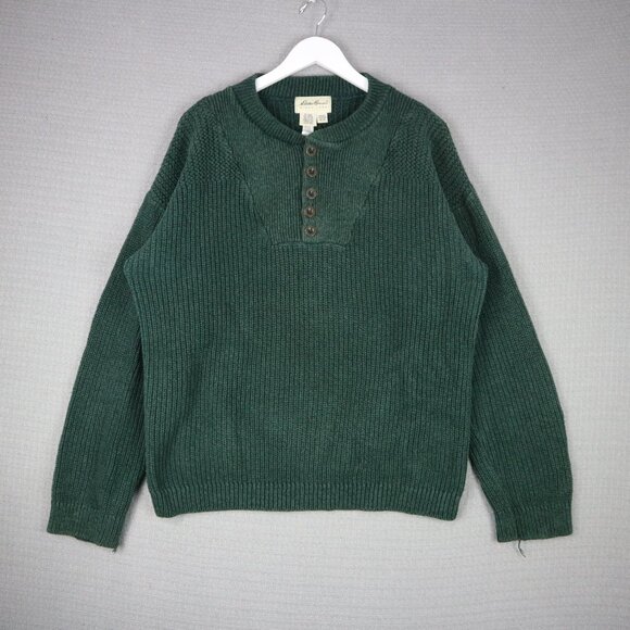 Eddie Bauer 1990s Vintage Thick Knit Henley Sweater Mens Medium - Picture 1 of 7